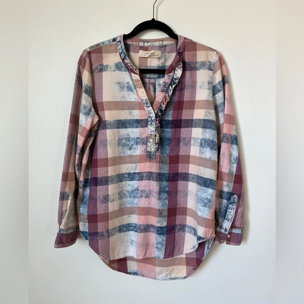 Anthropologie Isabella Sinclair Plaid Popover Long Sleeve Henley Top XS